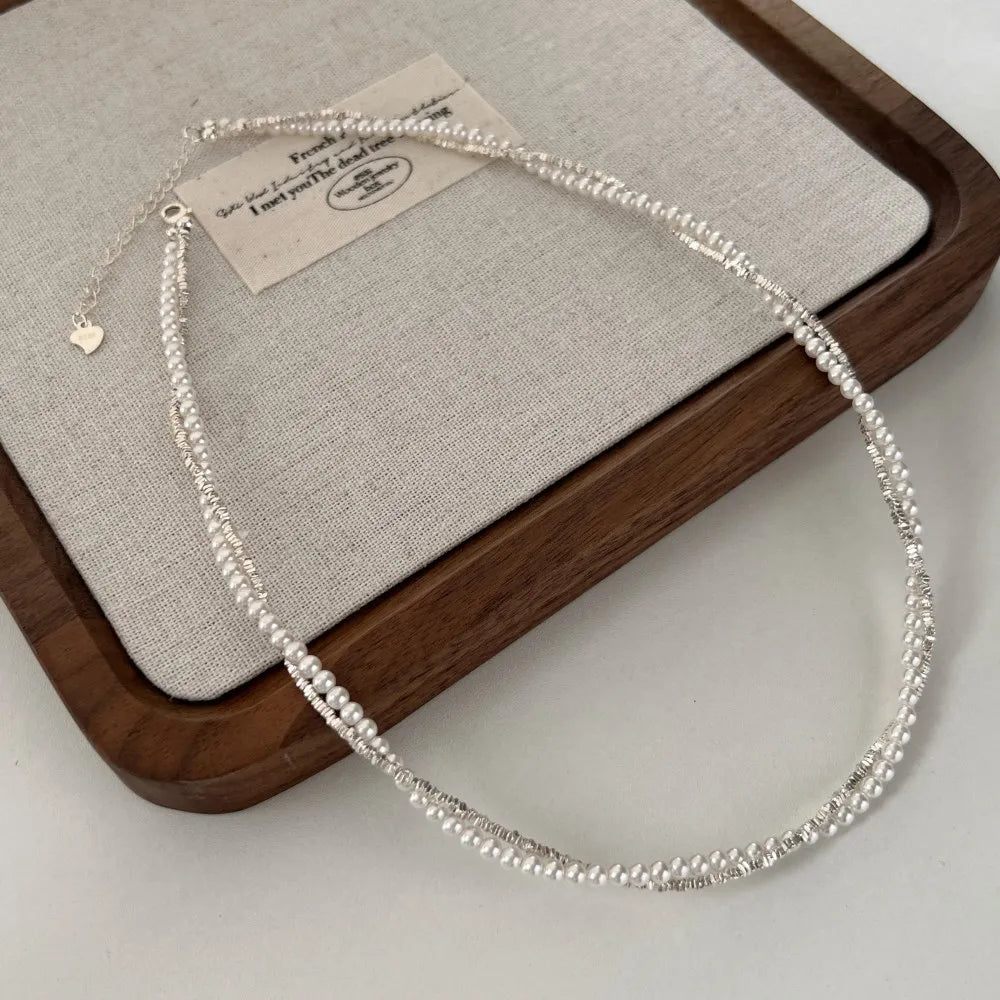 Silver Pearl Multi Layer Beaded Necklace