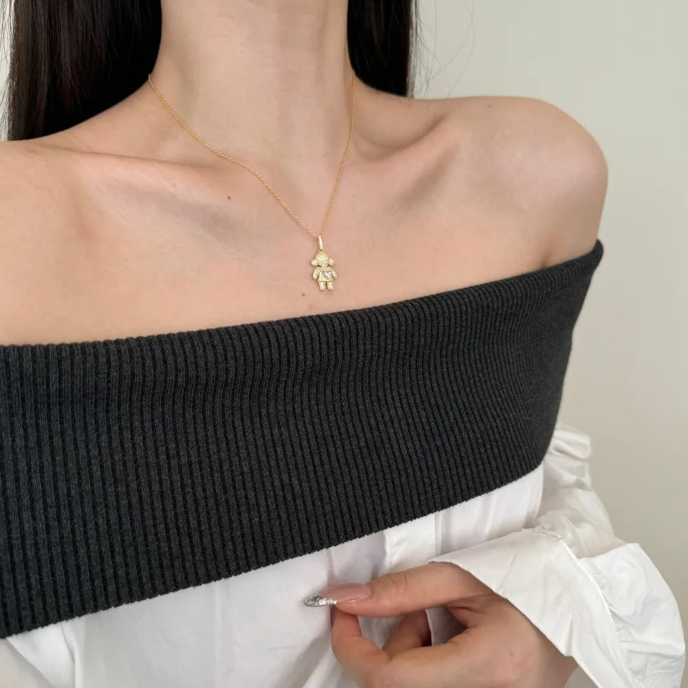 Silver Zircon Heart Cut Girl Pendant Necklace