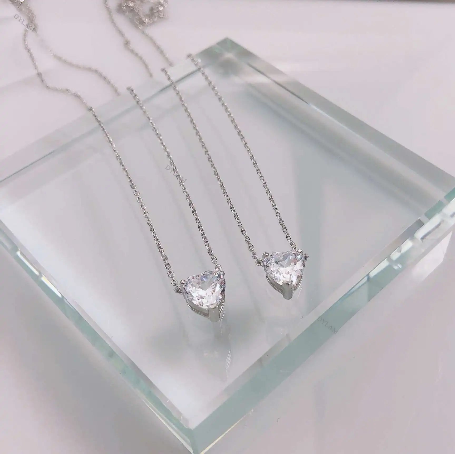 Silver Zircon Heart Cut Love Pendant Necklace
