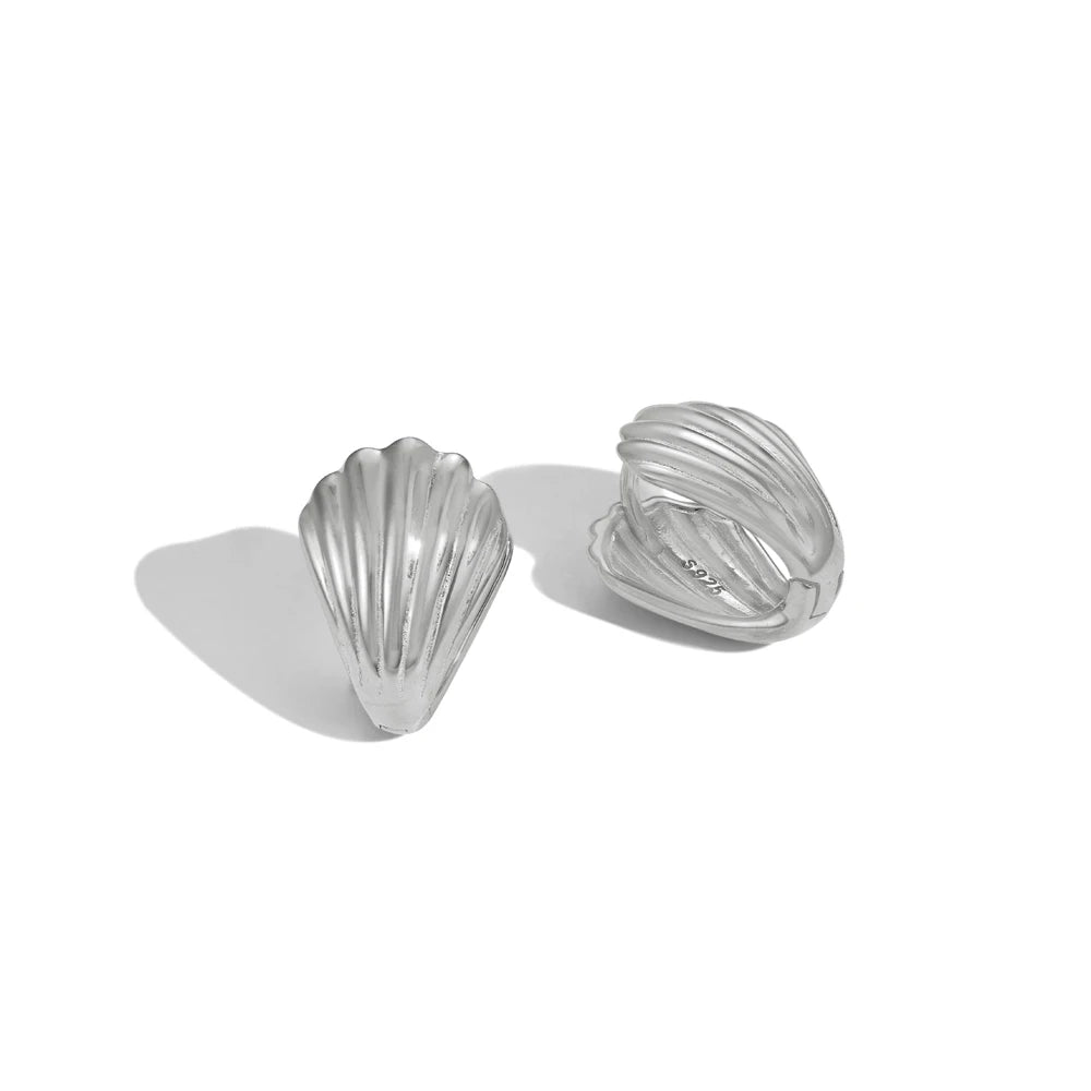 Silver Shell Huggie Earrings