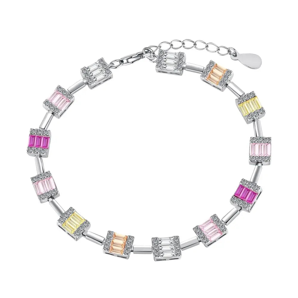 Silver Zircon Baguette Cut Rectangle Tennis Bracelet