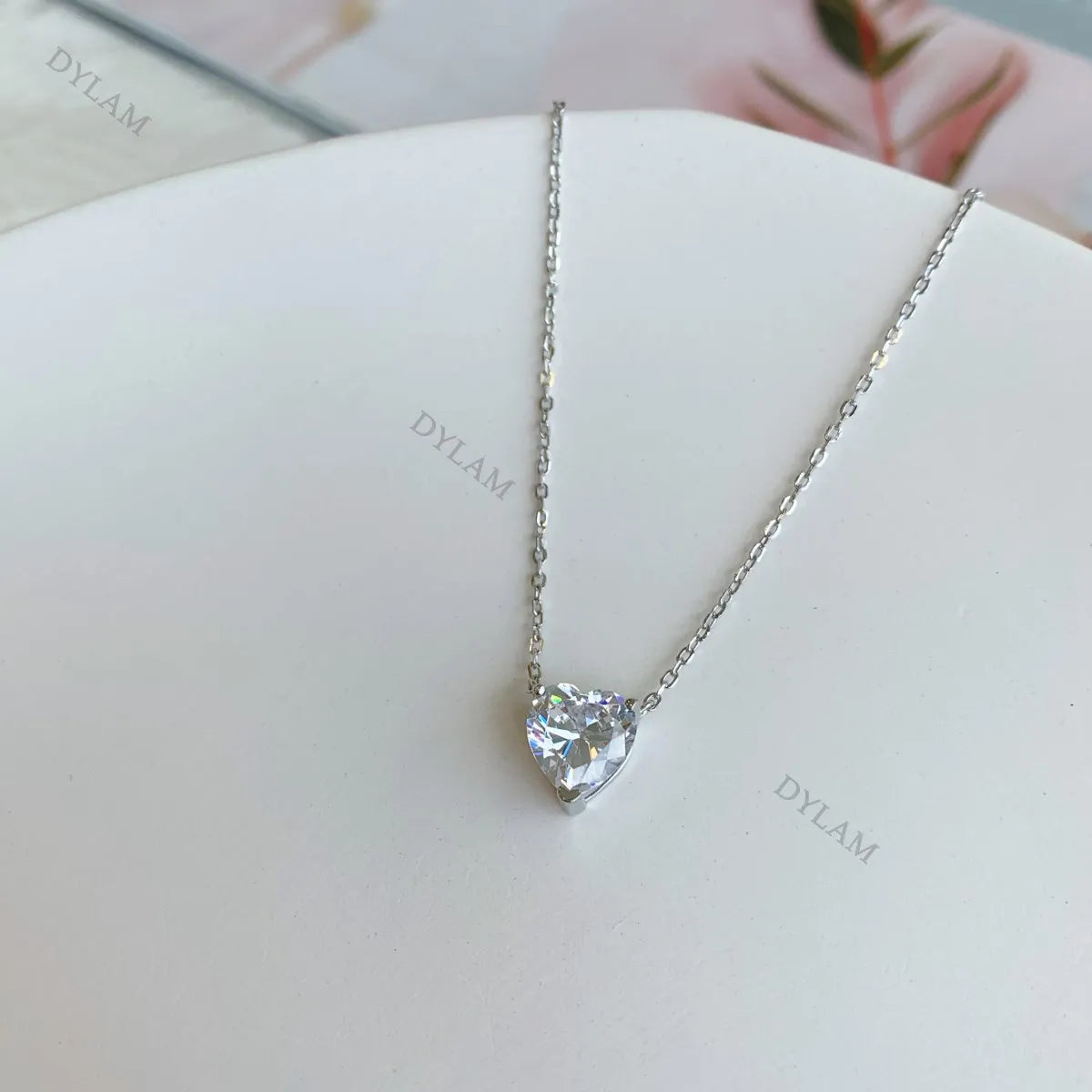 Silver Zircon Heart Cut Solitaire Pendant Necklace