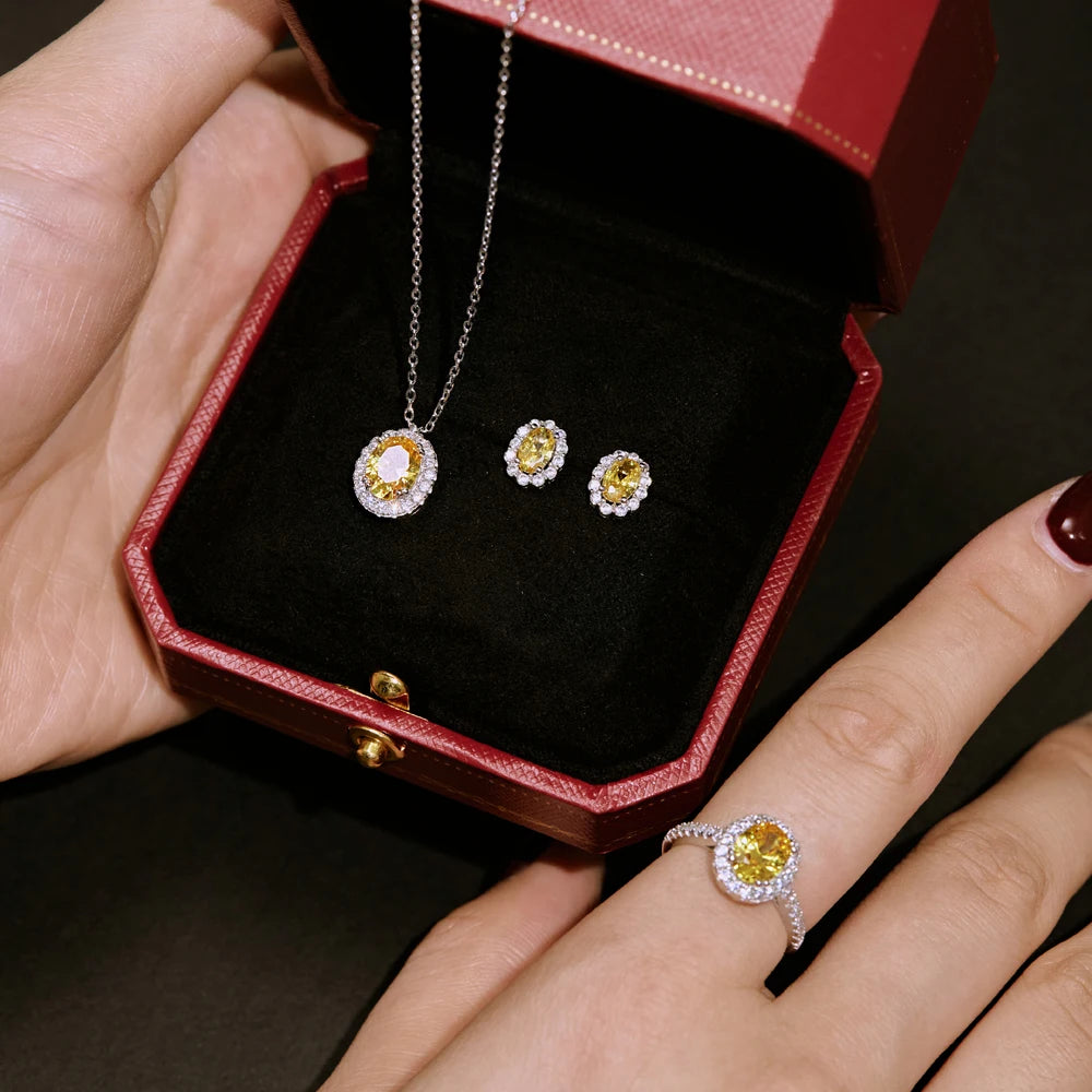 Silver Zircon Oval Cut Halo Pendant Necklace