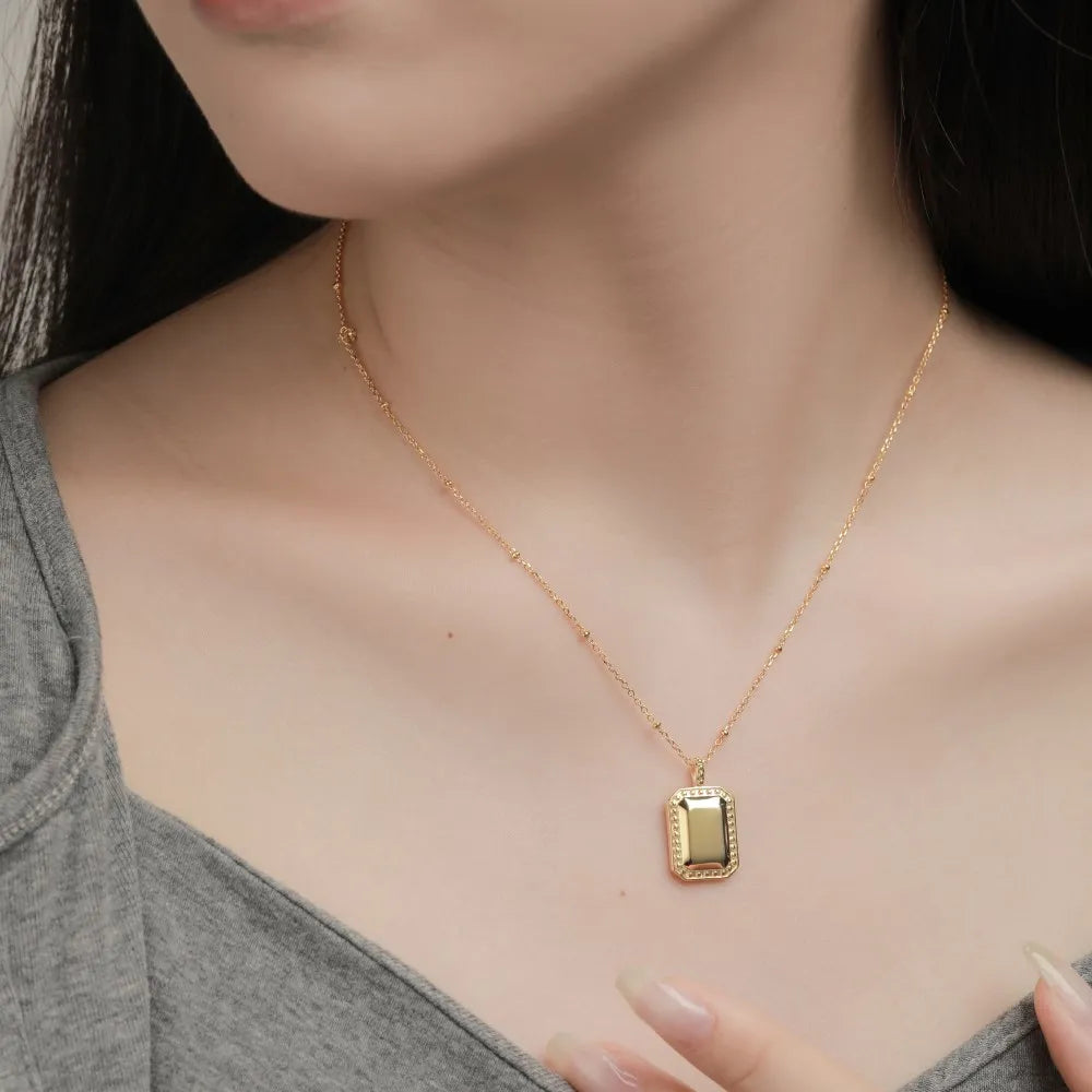 Silver Rectangle Pendant Necklace