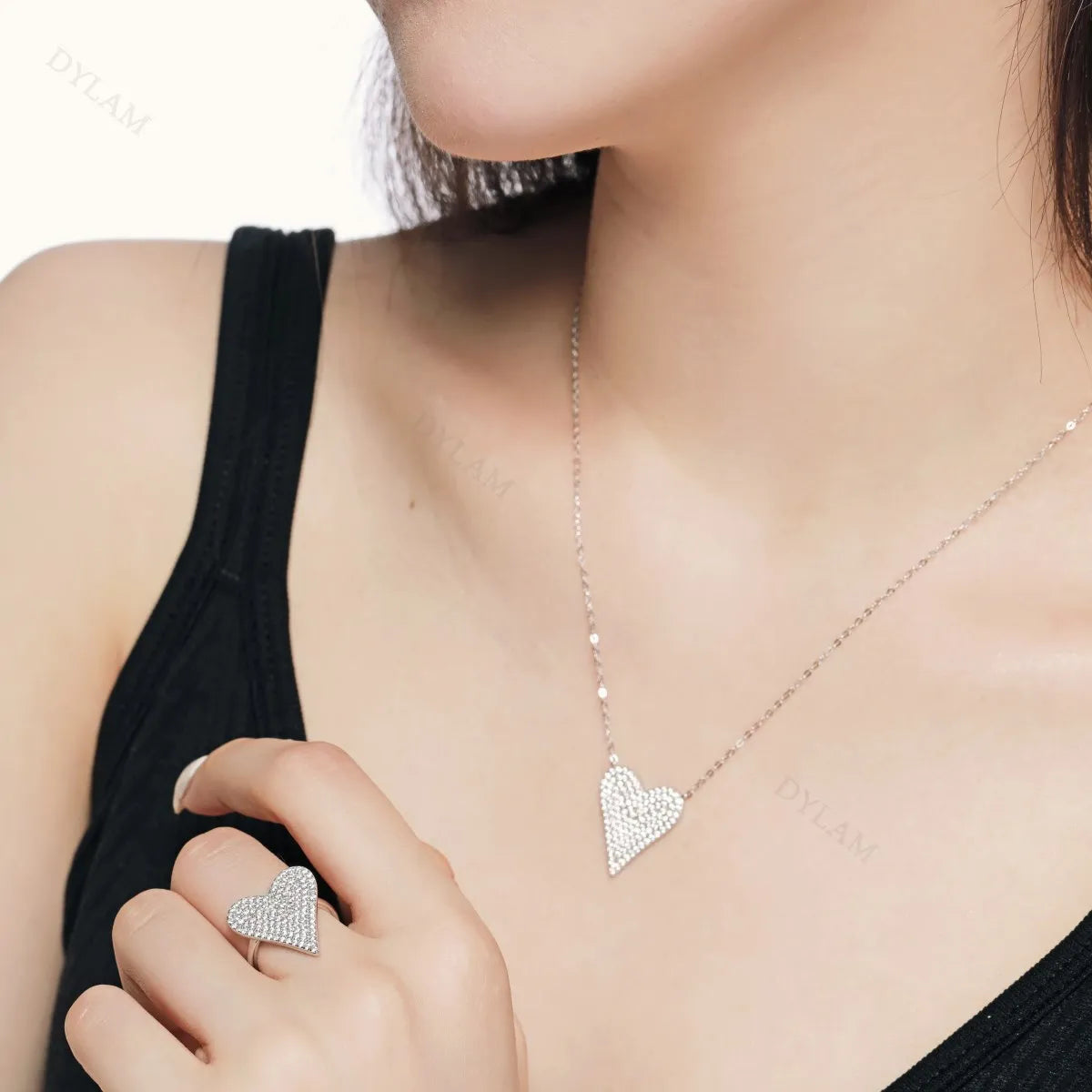 Silver Zircon Round Cut Big Iced Heart Pendant Necklace