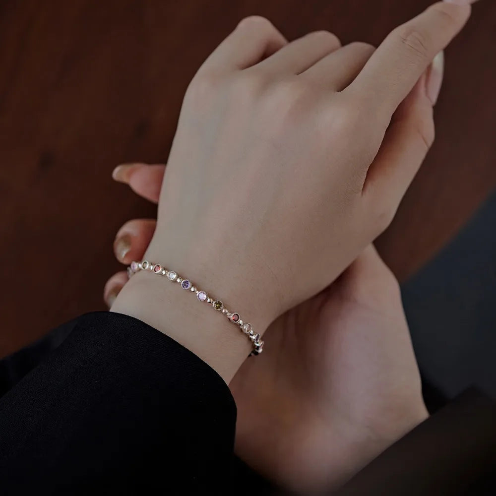 Silver Zircon Round Cut Circle Tennis Bracelet