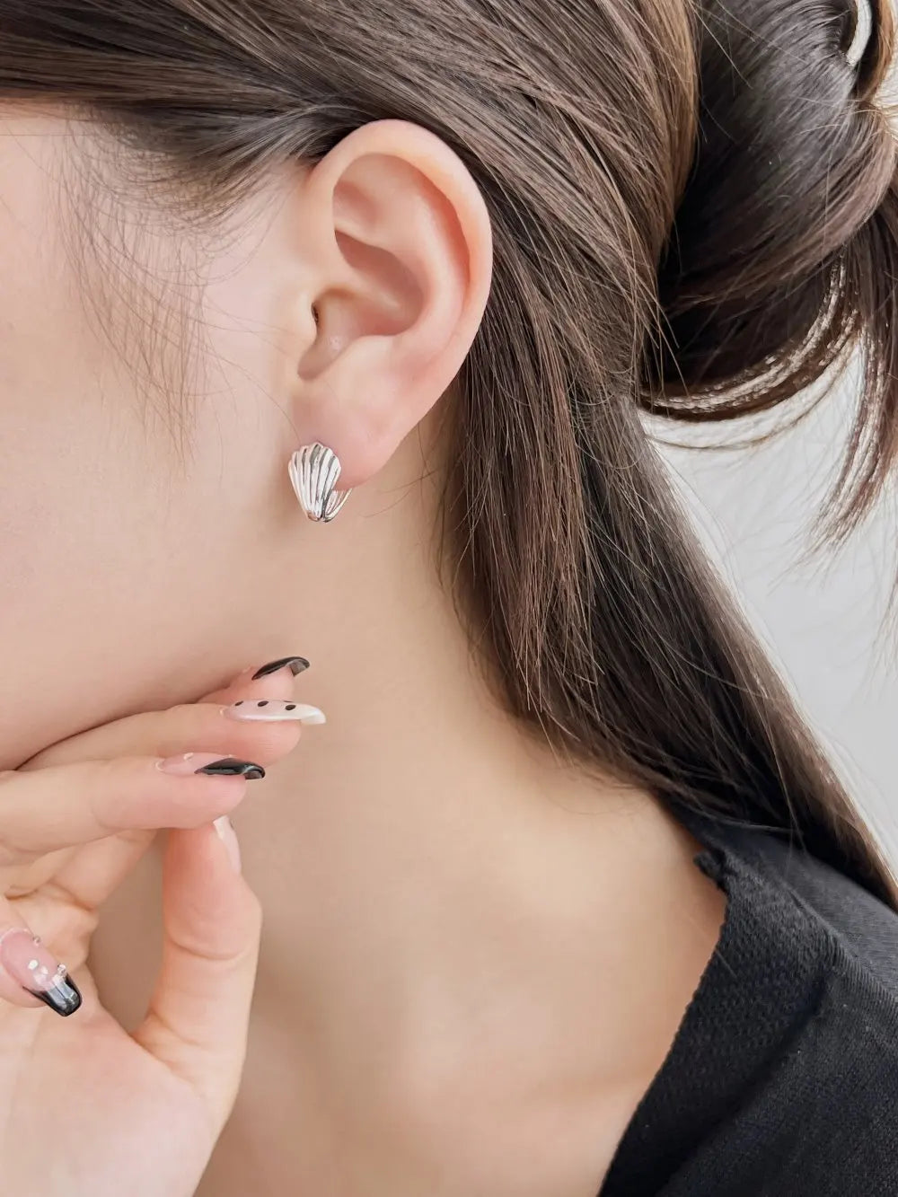 Silver Shell Huggie Earrings