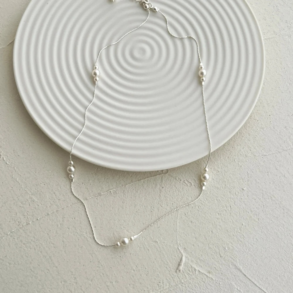 Silver Pearl Link Beaded Necklace