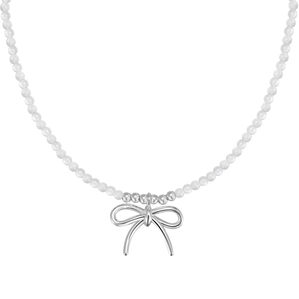 Silver Bow Knot Beaded Necklace