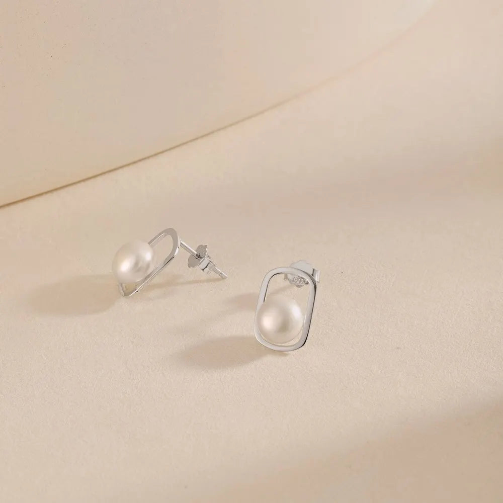 Silver Pearl Paper Clip Ear Studs