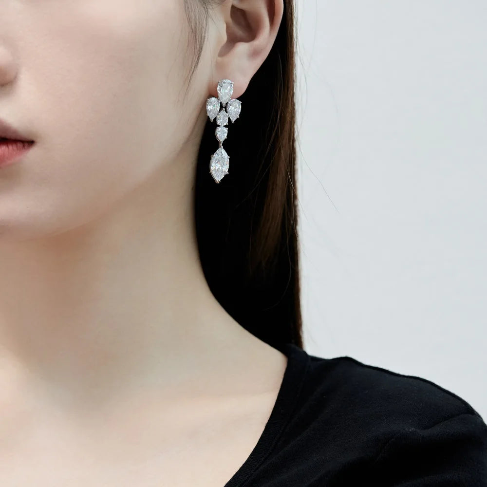 Silver Zircon Marquise Cut Dangle Drop Earrings