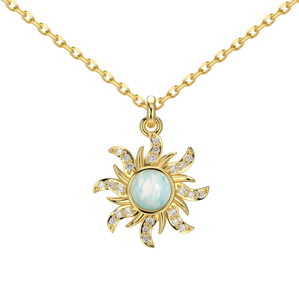 Silver Opal Round Cut Sunshine Pendant Necklace