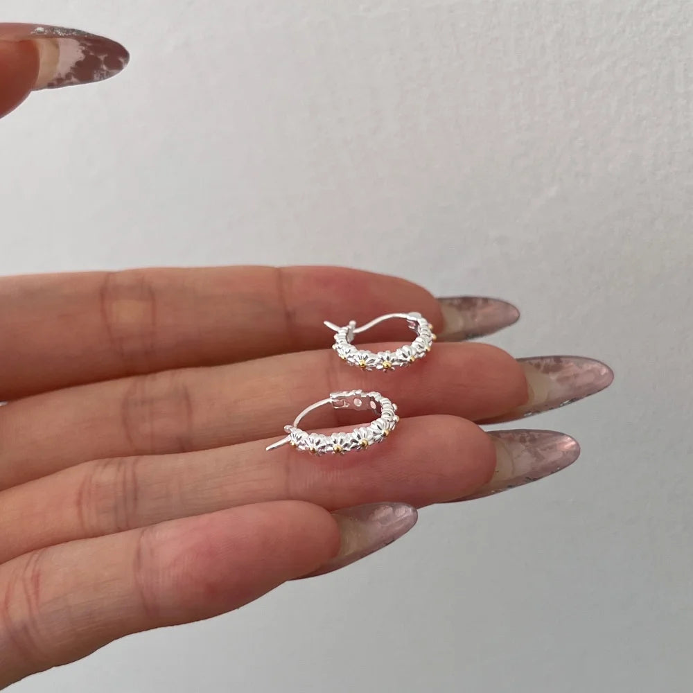 Silver Flower Ear Hoops