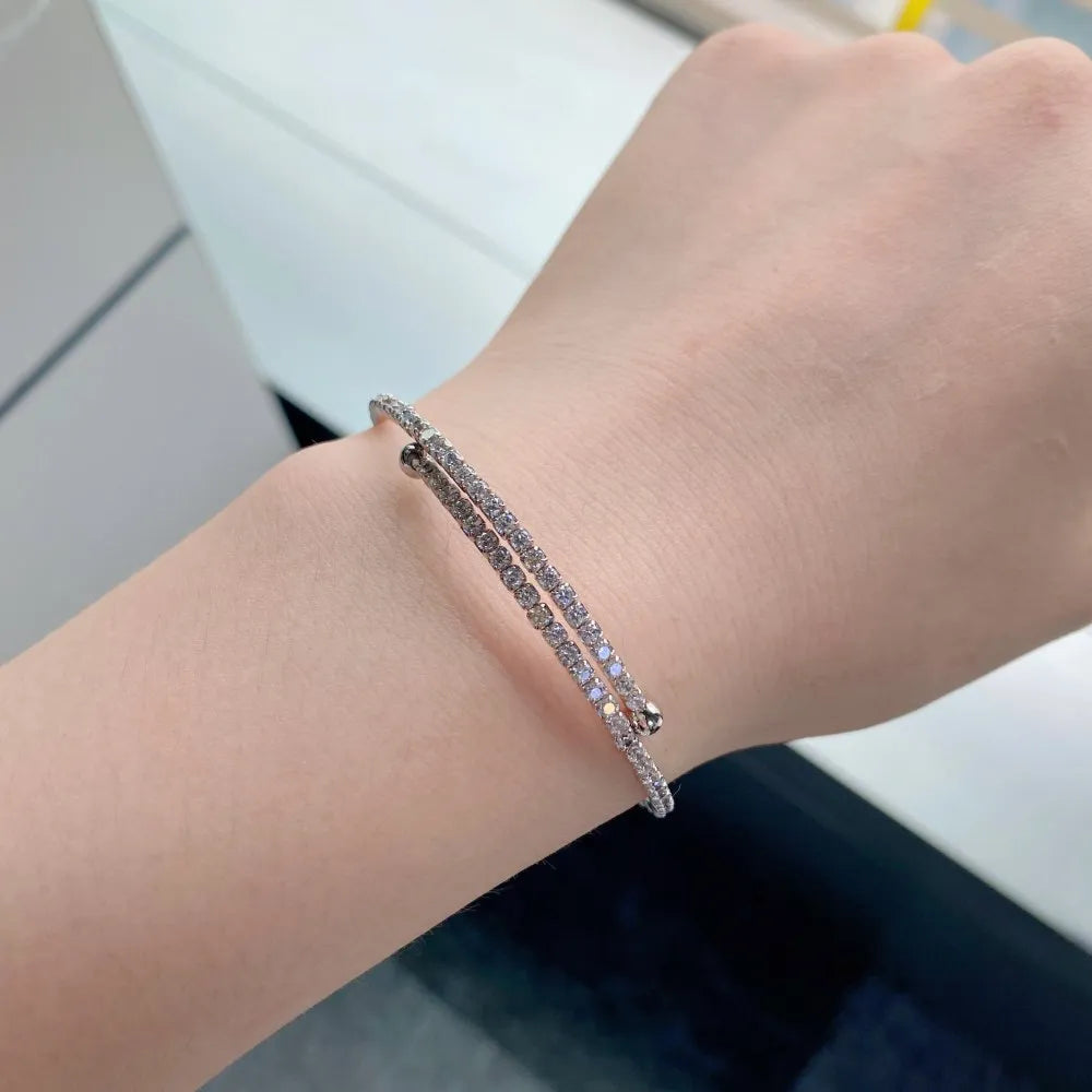 Silver Zircon Round Cut Squared Tennis Bracelet