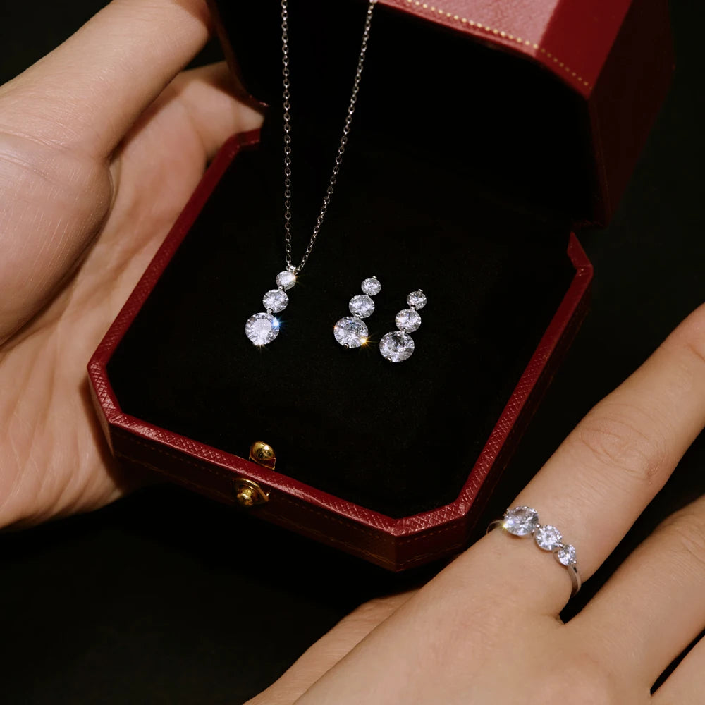 Silver Zircon Round Cut Layered Dots Jewelry Set