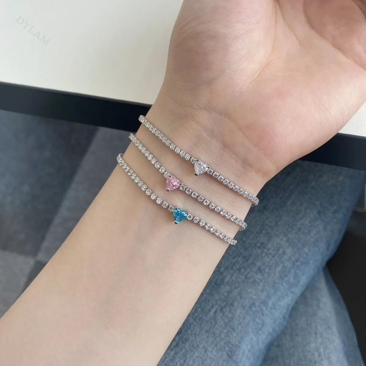 Silver Zircon Heart Cut Classic Tennis Bracelet