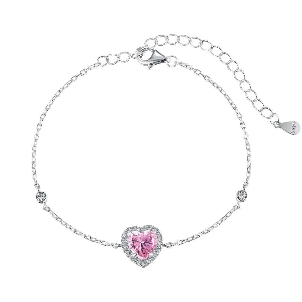 Silver Zircon Heart Cut Heart Chain Bracelet