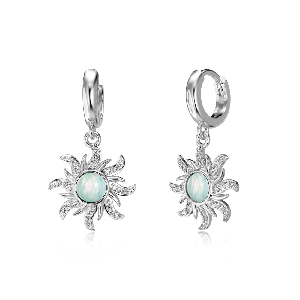 Silver Opal Round Cut Sunshine Huggie Earrings
