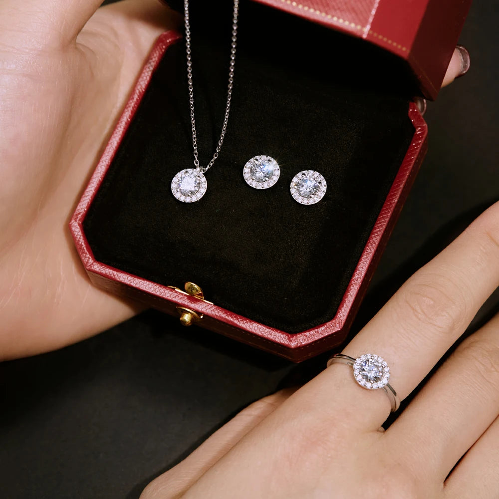 Silver Zircon Round Cut Halo Pendant Necklace