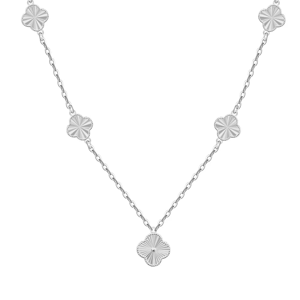Silver Big Layered Clover Chain Necklace