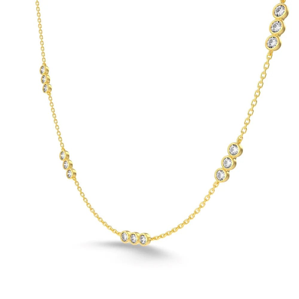 Silver Zircon Round Cut Dots Chain Necklace