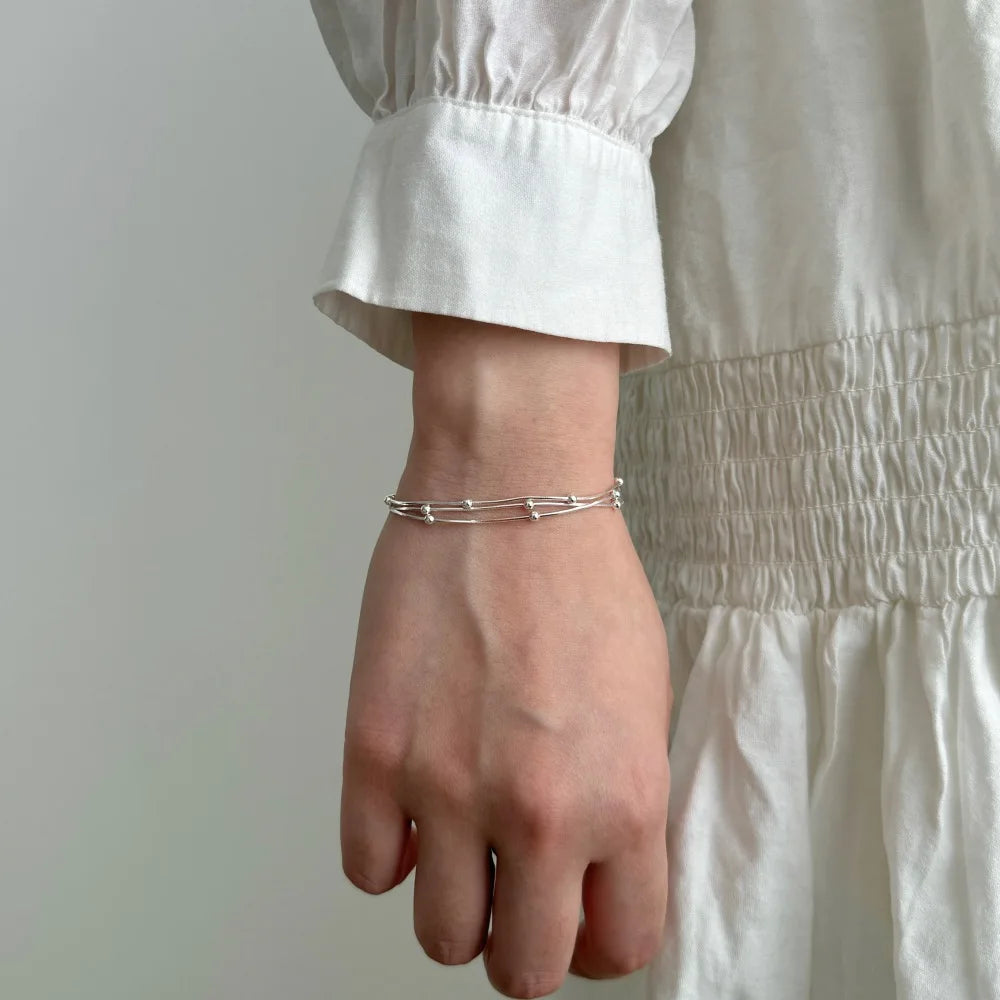 Silver Multi Layer Bangles Beaded Bracelet