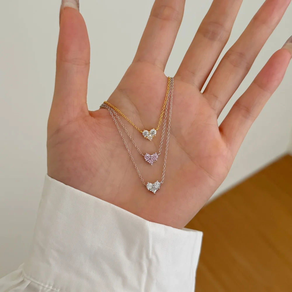 Silver Zircon Princess Cut Heart Pendant Necklace