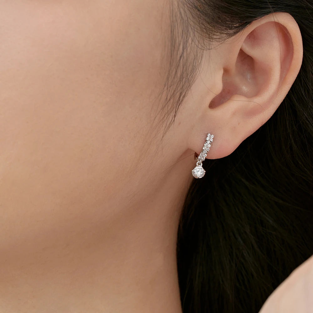 Silver Zircon Round Cut Single Huggie Earrings