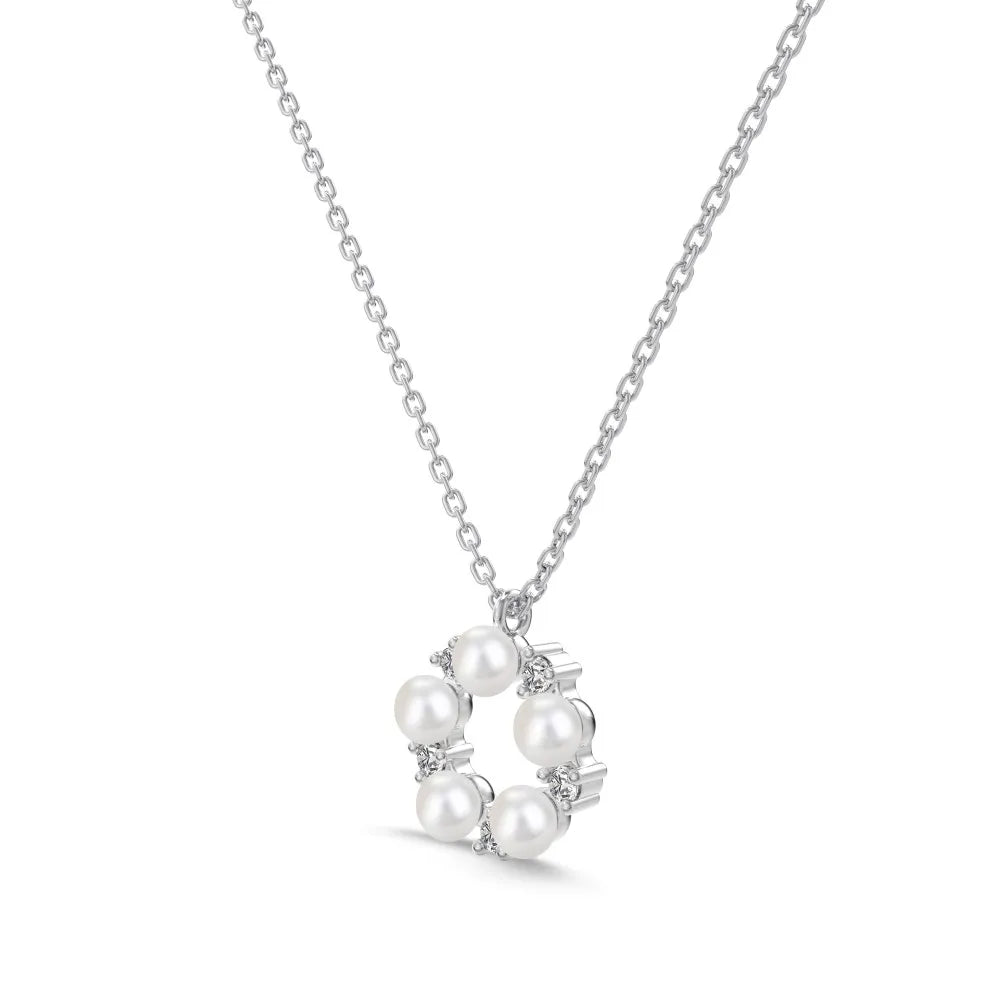 Silver Pearl Circle Pendant Necklace