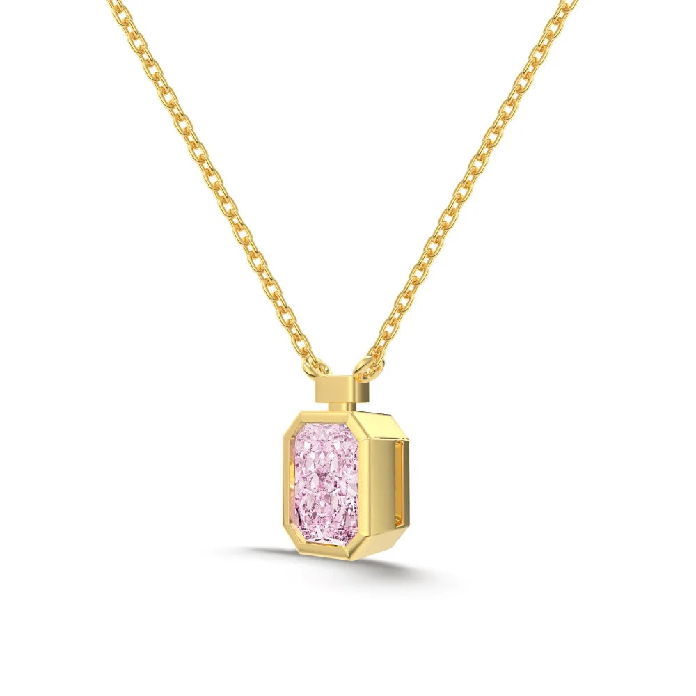 Silver Zircon Radiant Cut Framed Pendant Necklace