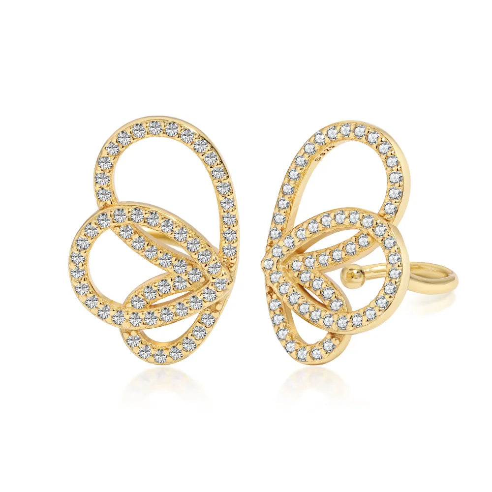 Silver Zircon Round Cut Inlaid Butterfly Wings Ear Studs
