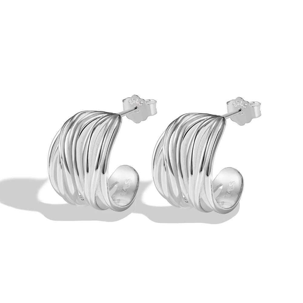 Silver Interlace Fold Ear Hoops