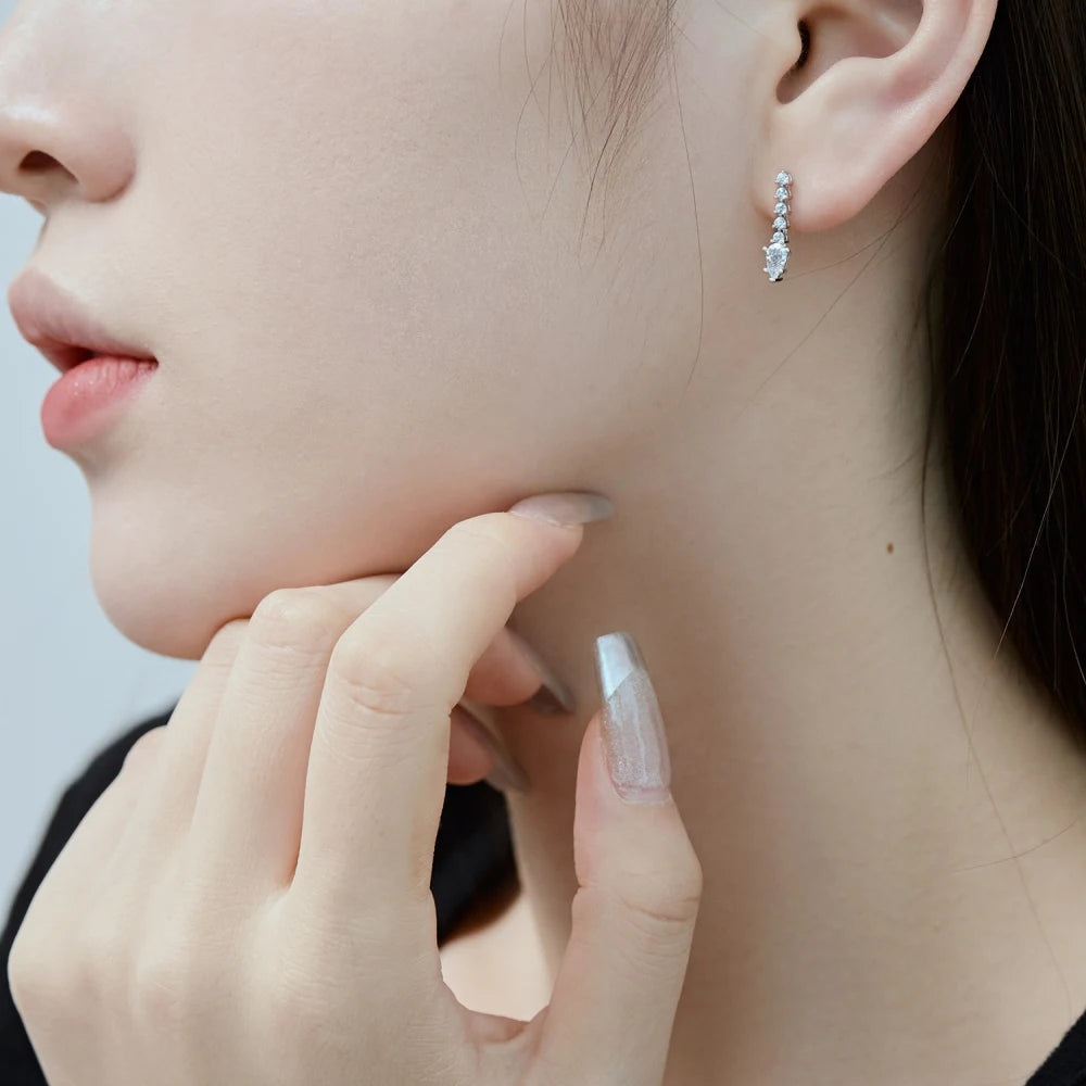 Silver Zircon Pear Cut Dangle Drop Earrings