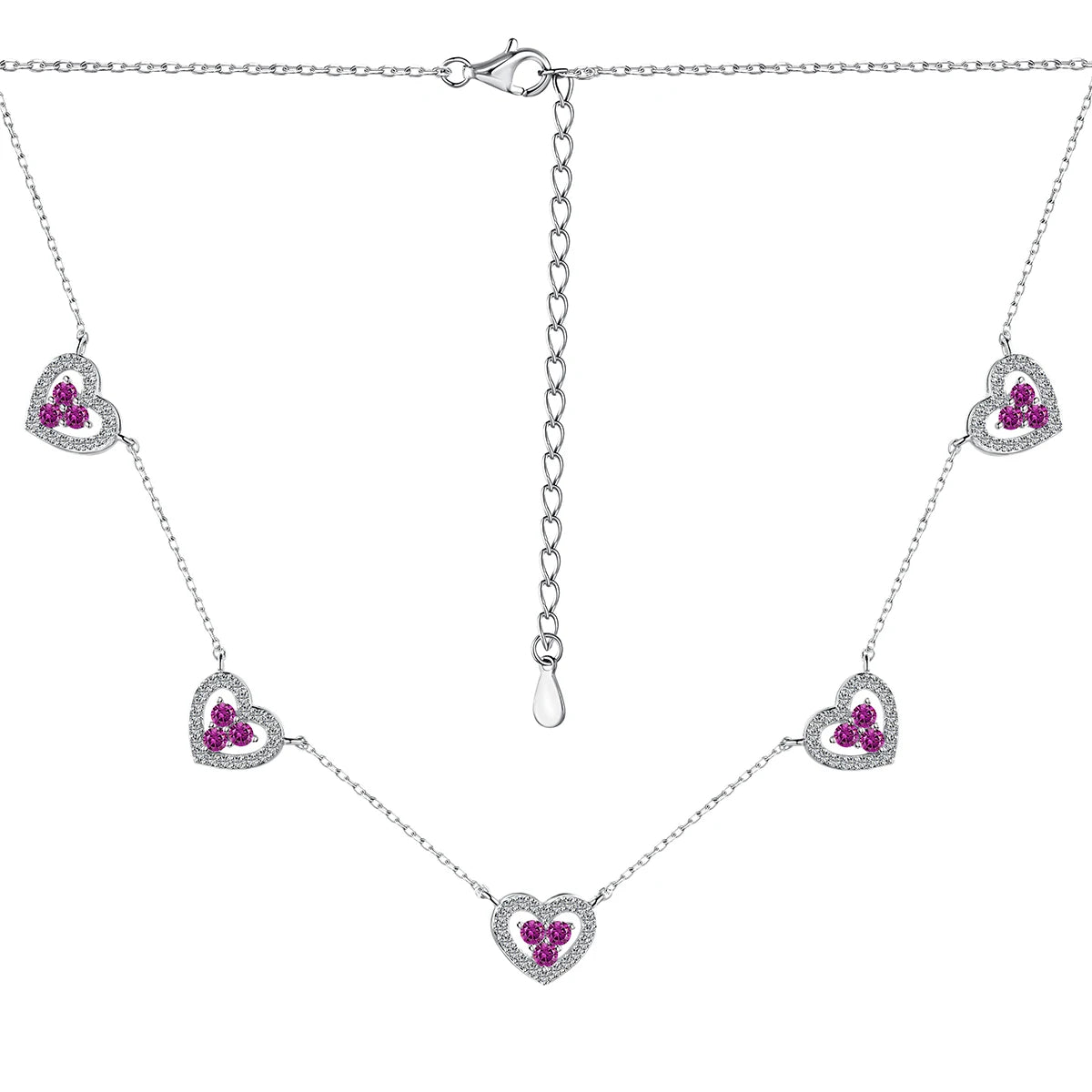 Silver Zircon Round Cut Heart Chain Necklace