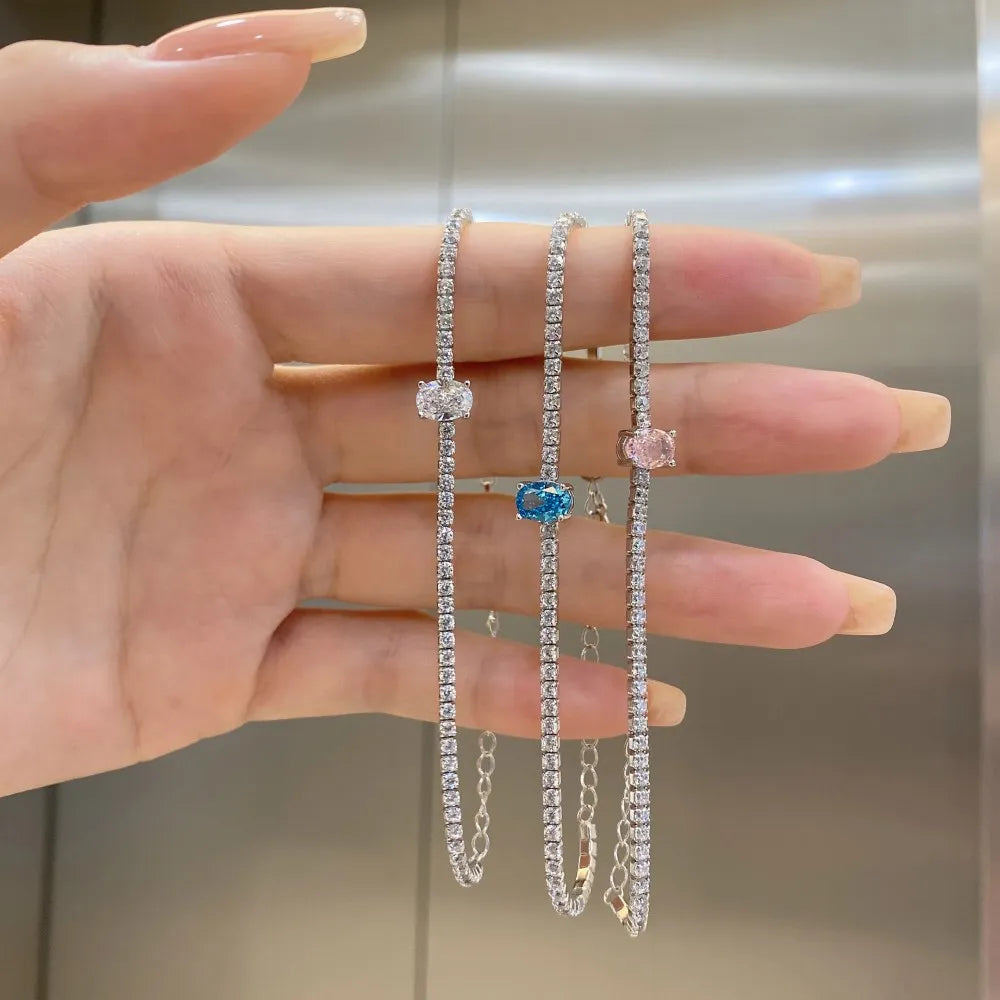 Silver Zircon Oval Cut Classic Tennis Bracelet