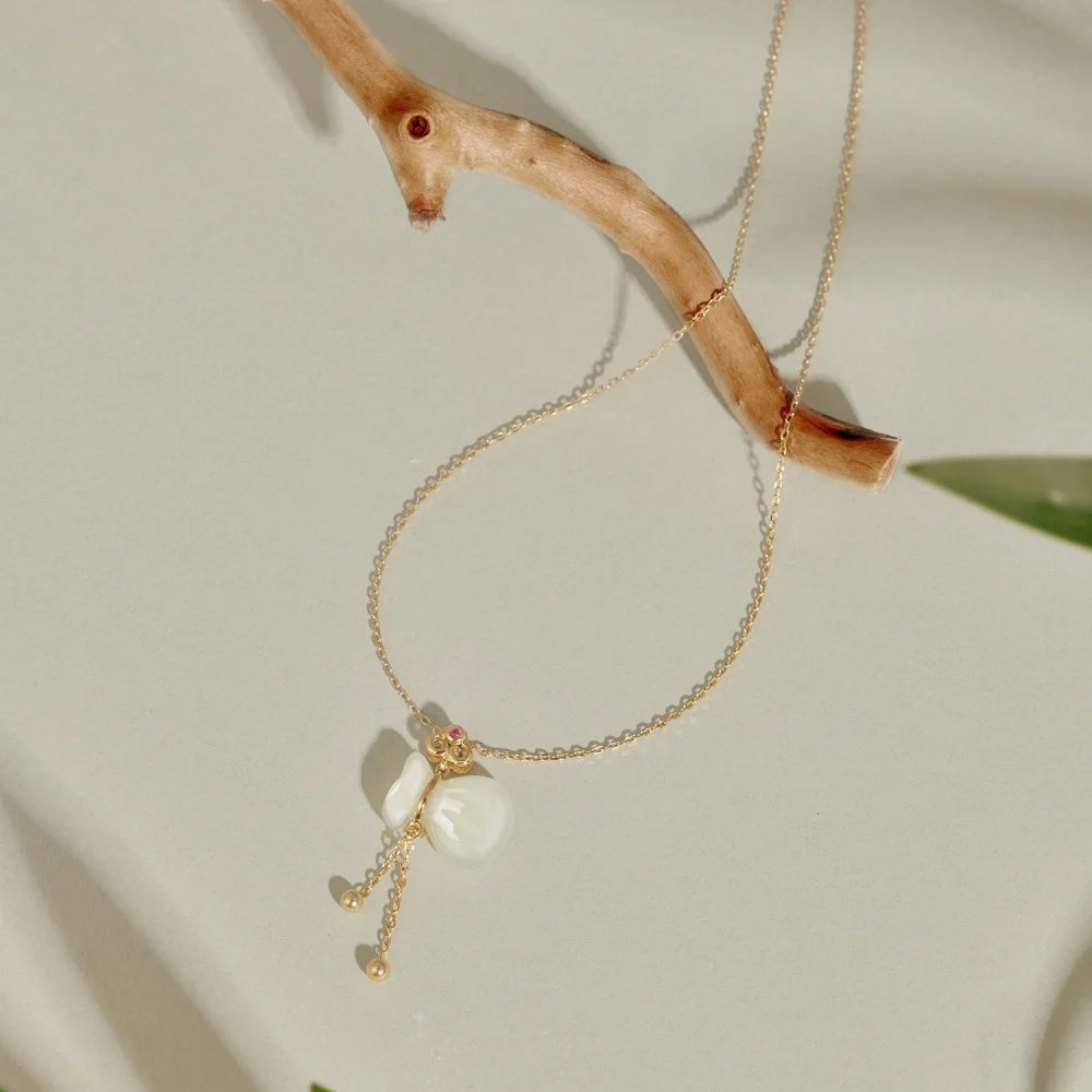 Silver Jade Cut Lucky Bag Pendant Necklace