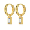Silver Zircon Baguette Cut Drop Huggie Earrings