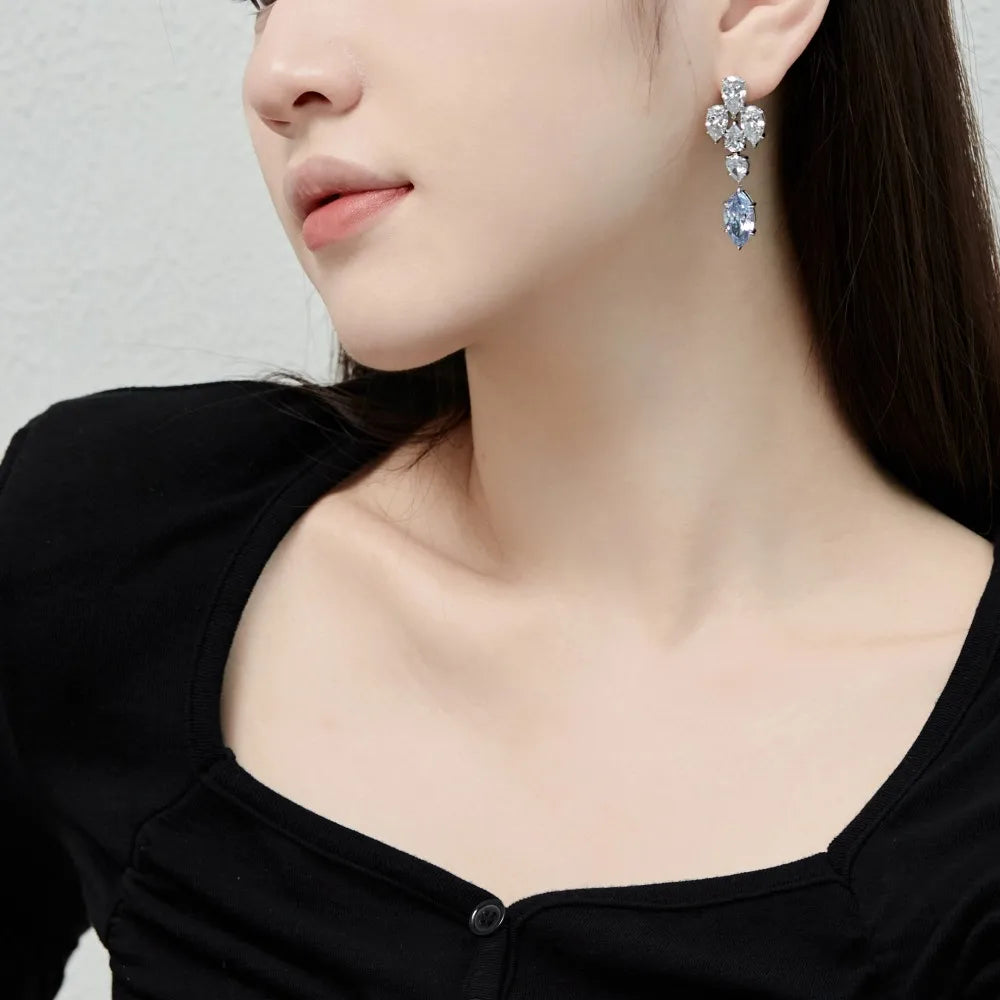 Silver Zircon Marquise Cut Dangle Drop Earrings
