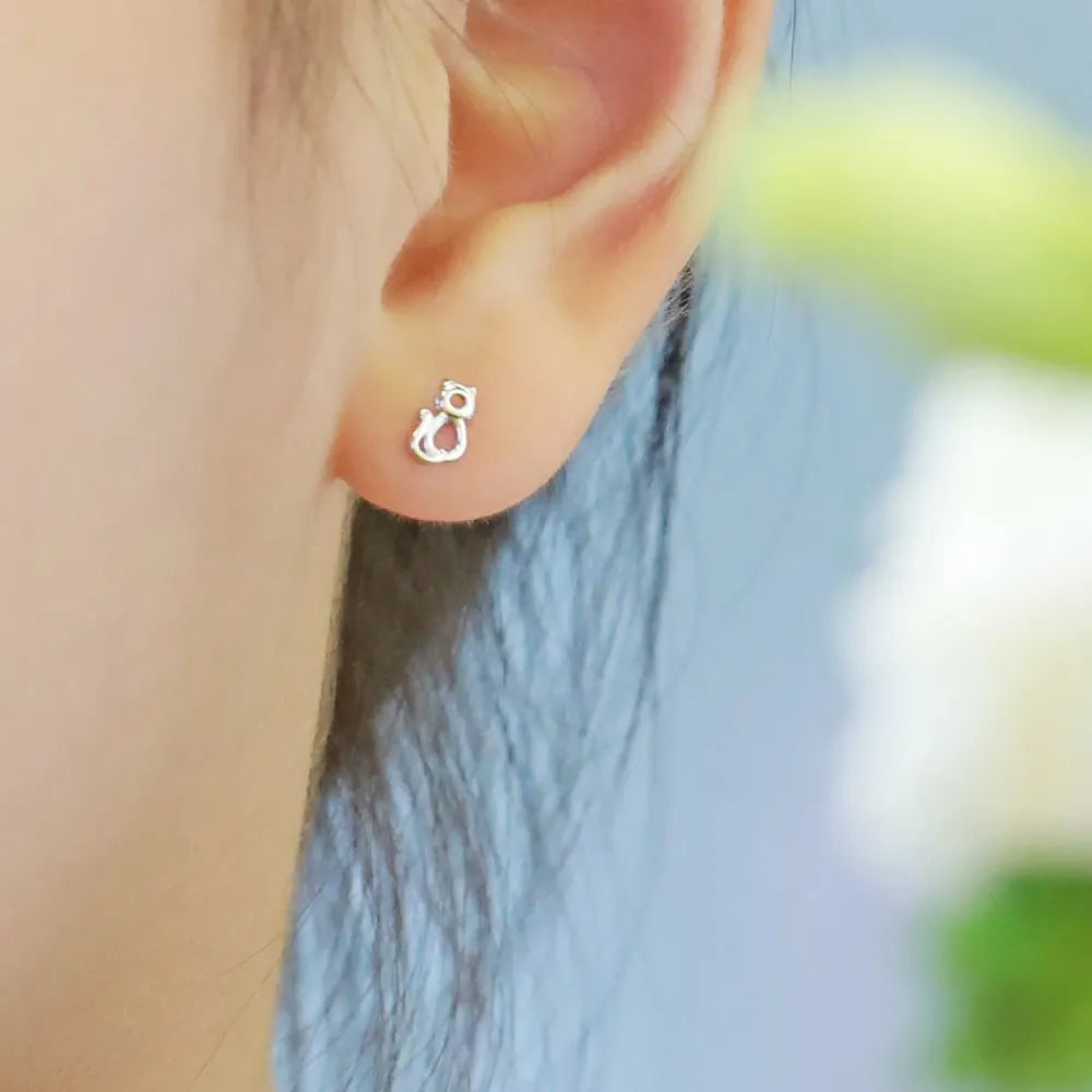 Silver Hollow Cat Ear Studs