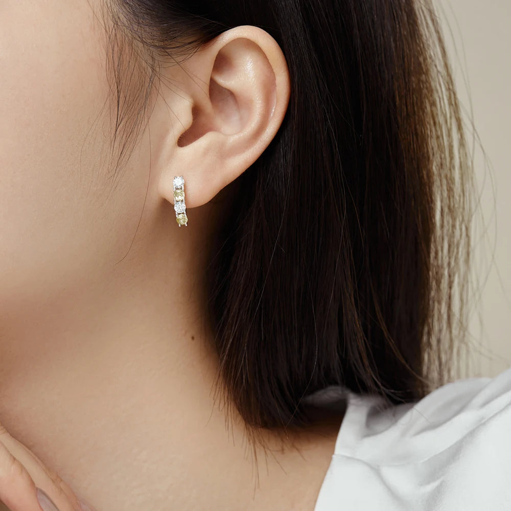 Silver Zircon Round Cut Inlaid Huggie Earrings