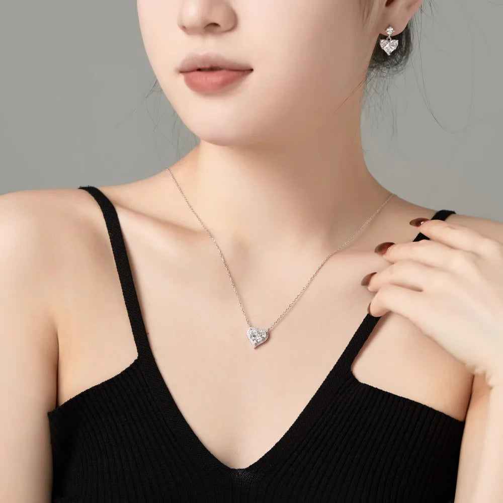 Silver Zircon Princess Cut Heart Drop Earrings