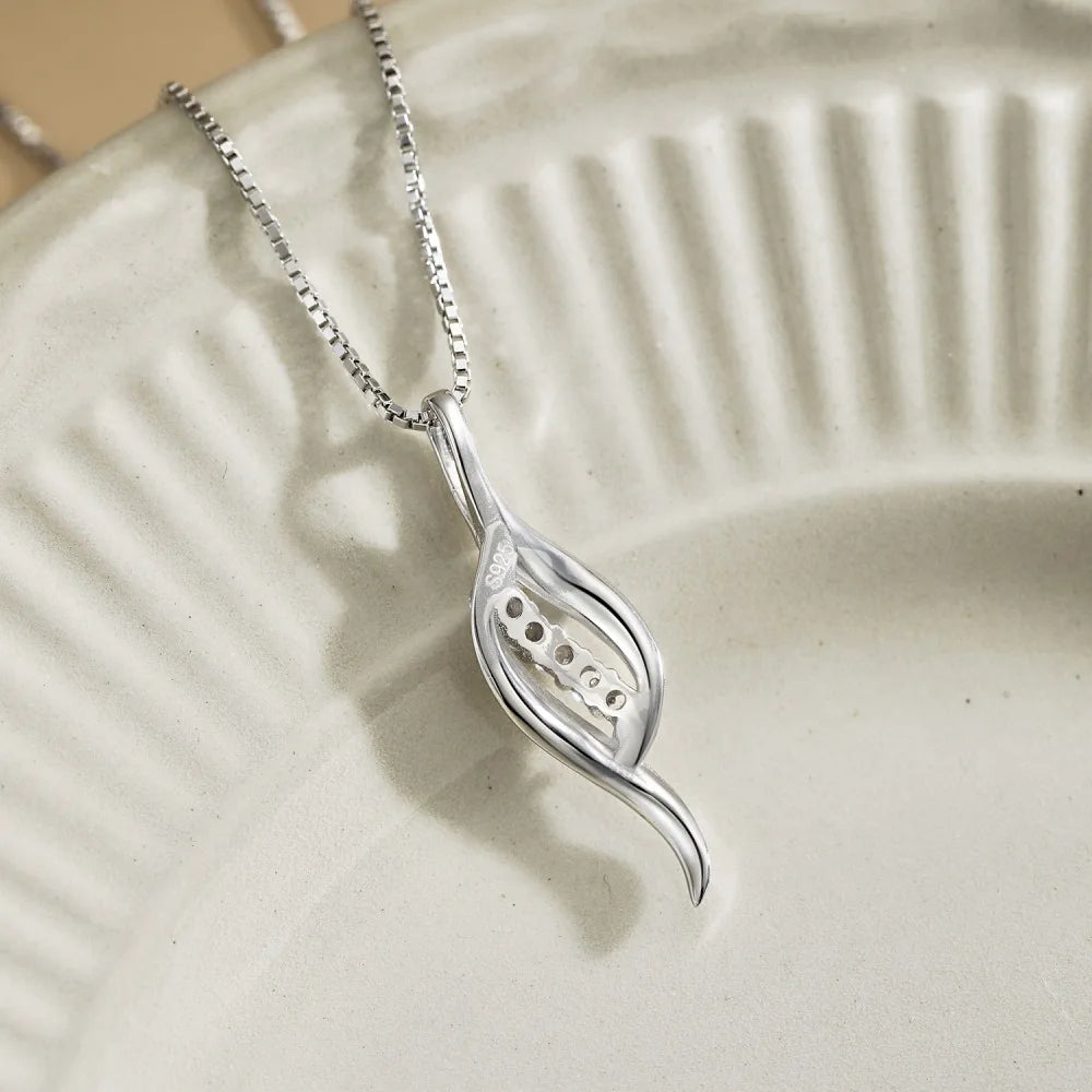 Silver Zircon Round Cut Twisted Wings Pendant Necklace