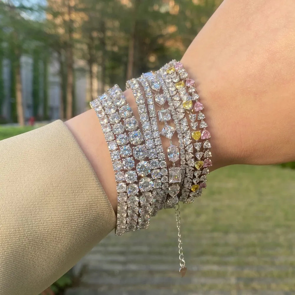 Silver Zircon Heart Cut Link Tennis Bracelet