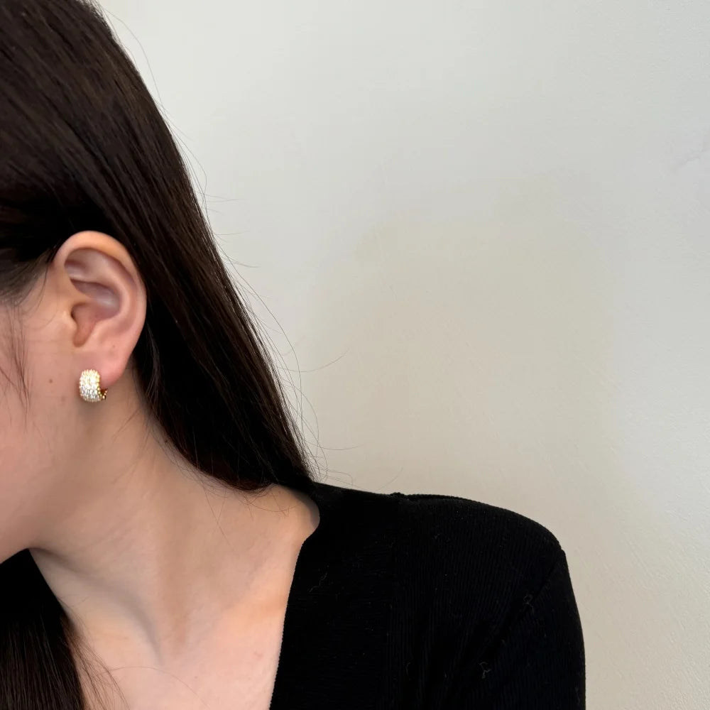 Silver Zircon Round Cut Iced Chunky Ear Hoops