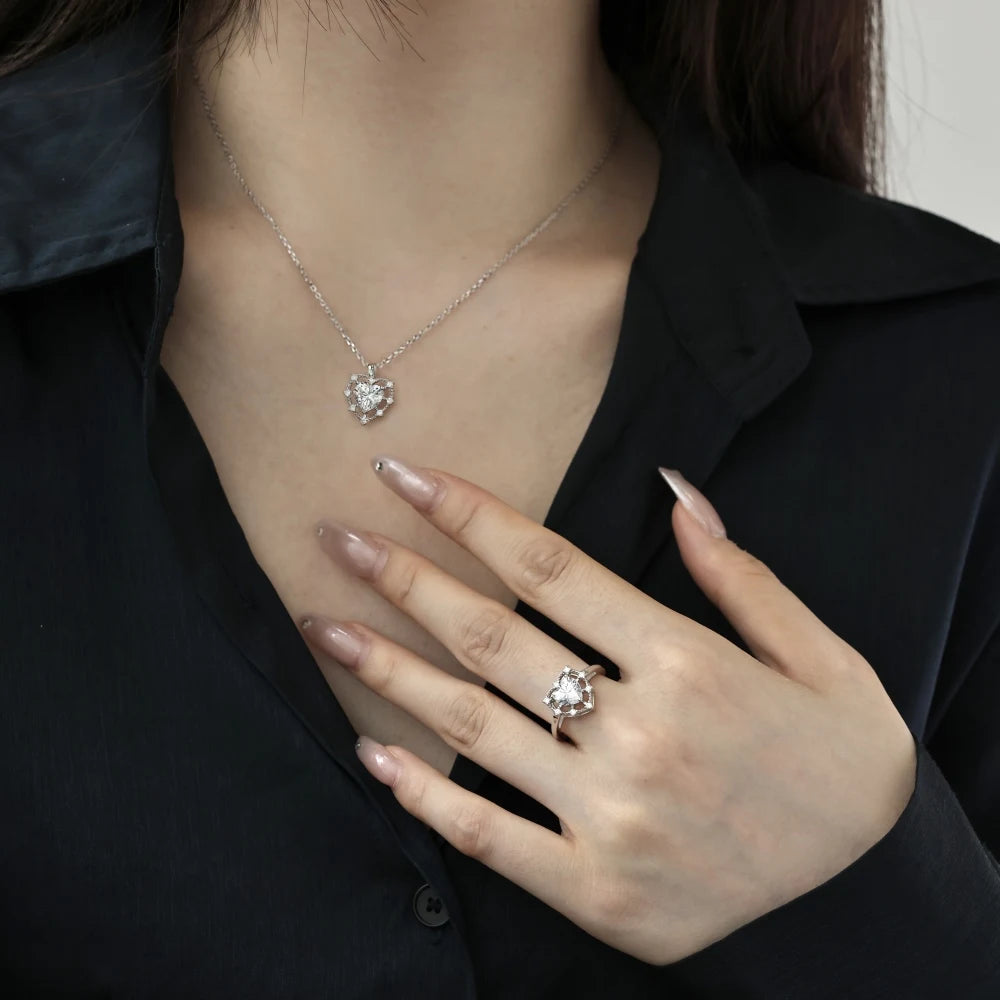 Silver Zircon Heart Cut Multi Layer Pendant Necklace