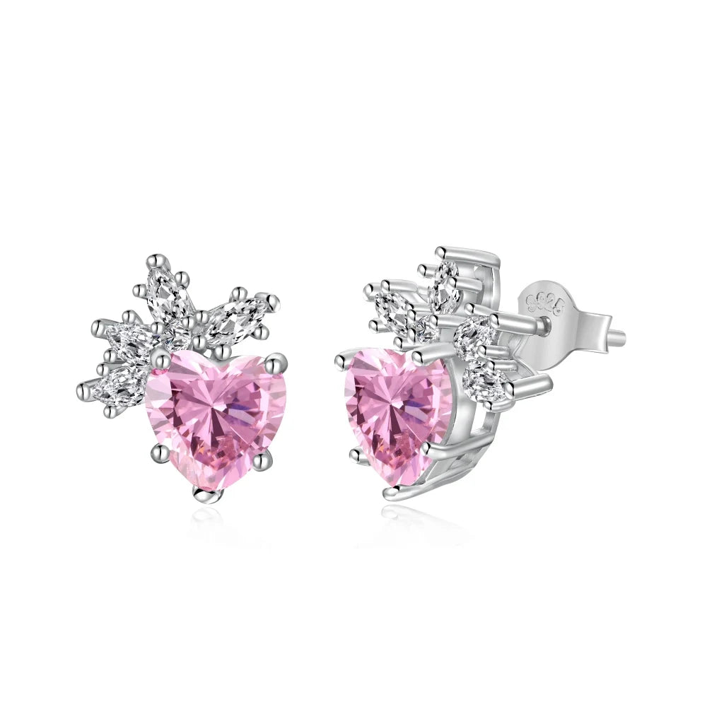 Silver Zircon Heart Cut Iced Ear Studs
