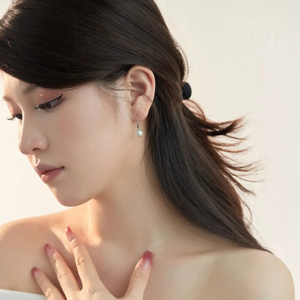 Silver Pearl Spoon Drop Earrings