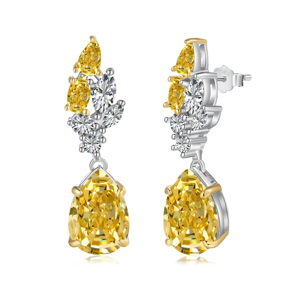 Silver Zircon Pear Cut Leaf Drop Earrings