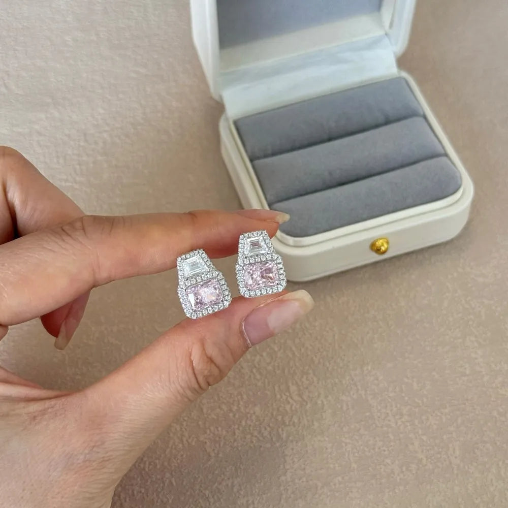 Silver Zircon Radiant Cut Halo Stacked Jewelry Set