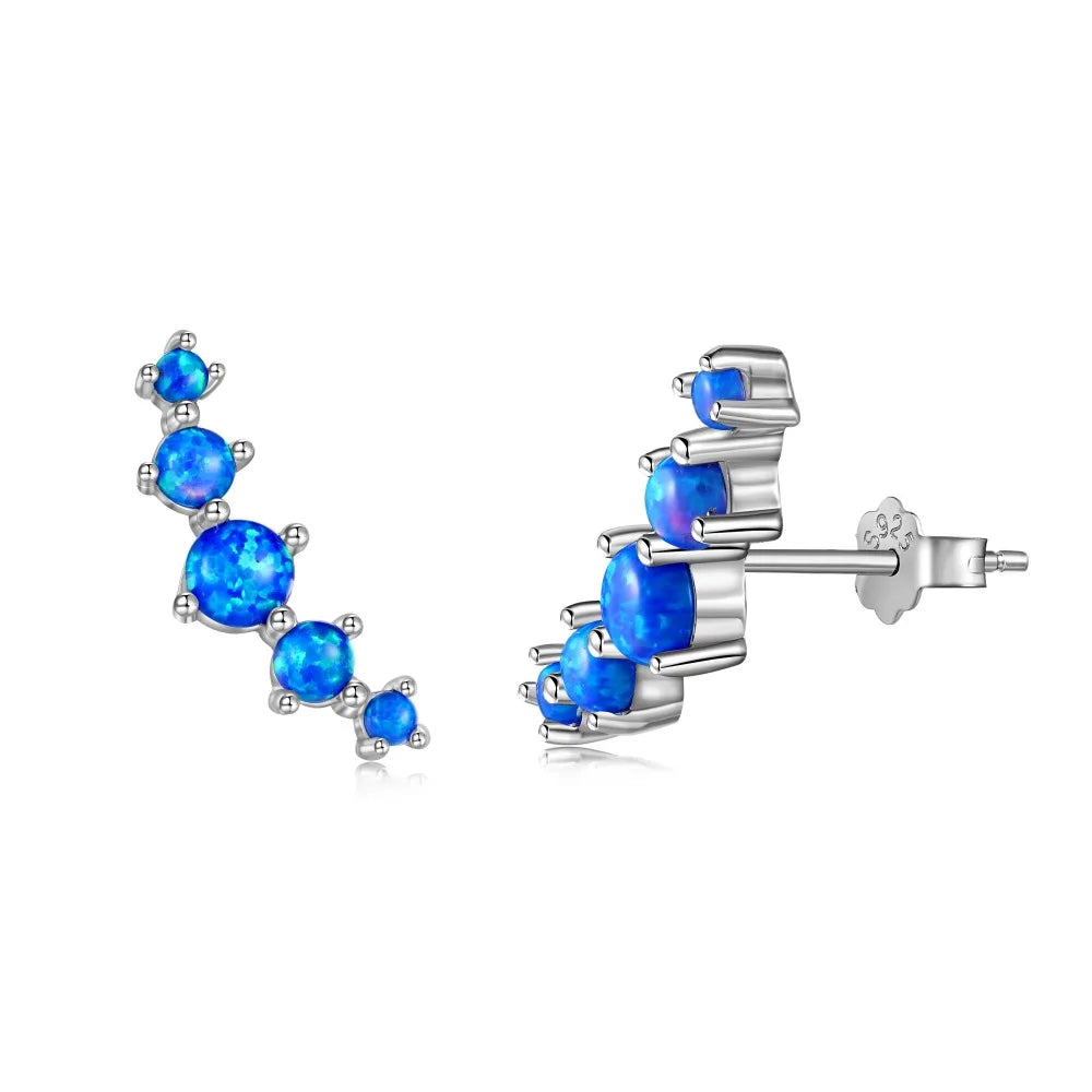 Silver Opal Round Cut Layered Ear Studs